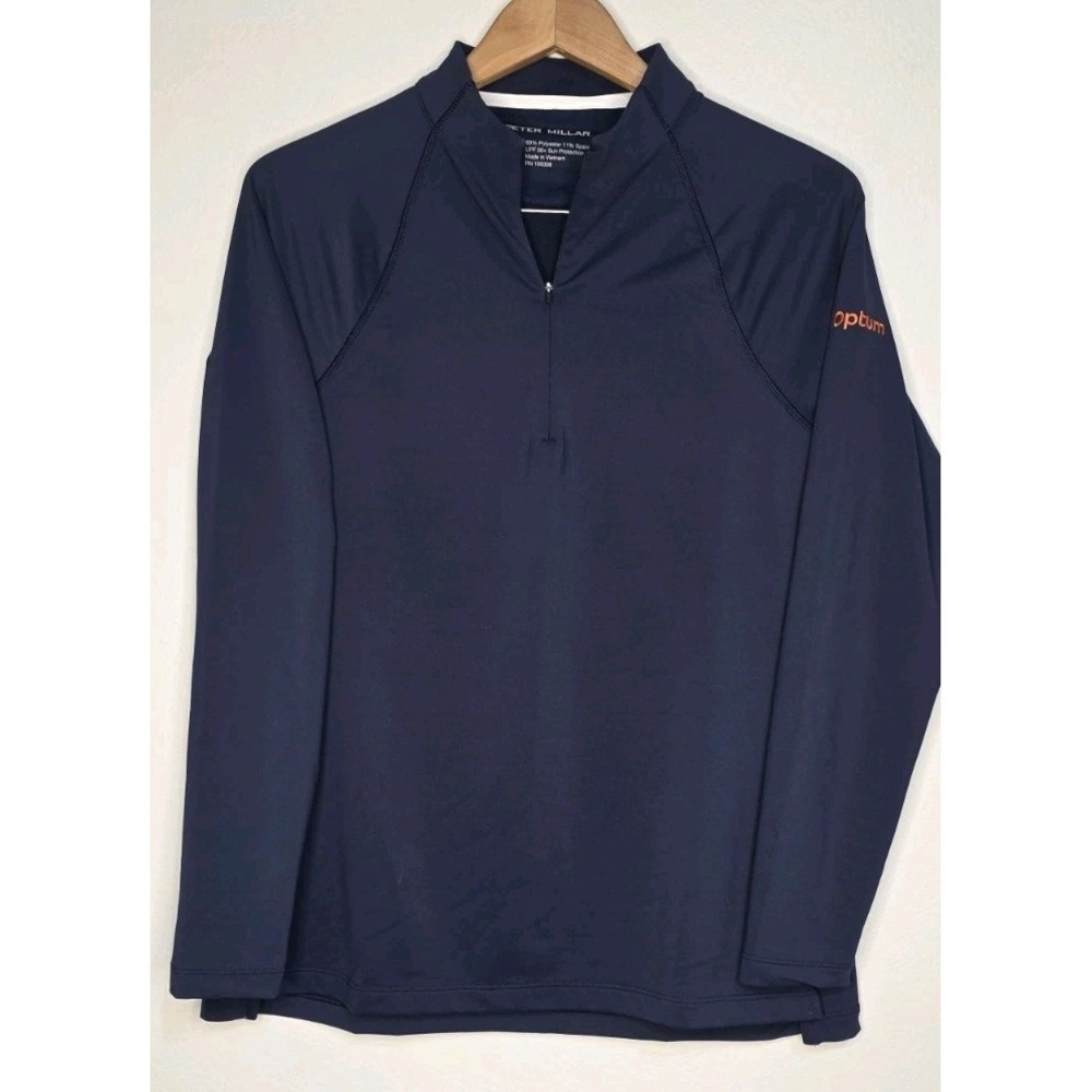 NEW Peter Millar Women L Navy Blue 1/4 Zip Sun Protection Pullover Shirt Gold